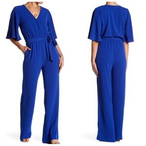 CHARLES HENRY Surplice Bell Sleeve Jumpsuit